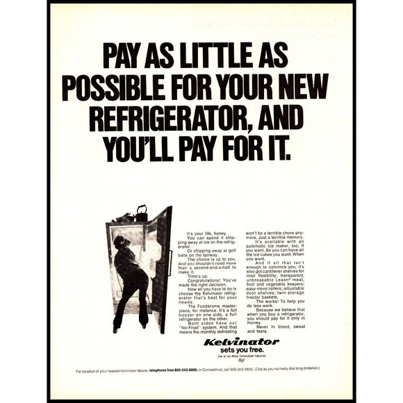 1971 Kelvinator Refrigerator Fridge Vintage Print Ad 70s Appliance Wall Art - Picture 1 of 1